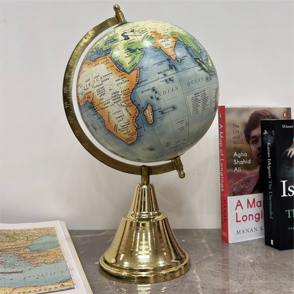 Light Green 8 inch Home Decor Antique Rotating World Globe with Metal Round Stand