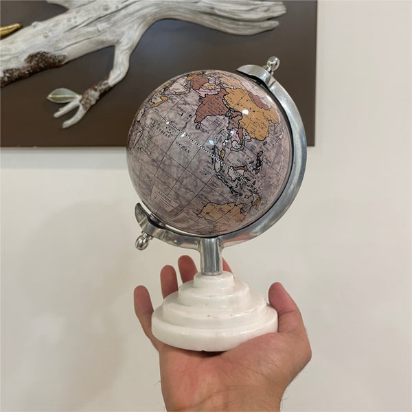 GLOBE DADDY - Décorative Educational Globe Multicolour With Metallic Arc & Marble Base Color White, 5 Inch Rotating Globe for home décor/Corporate gifting/study (Glossy finish,up to the date map)