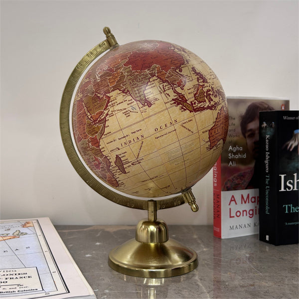 Mallu 8 inch Home Decor Antique Rotating World Globe with Metal Round Stand