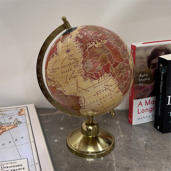 Mallu 8 inch Home Decor Antique Rotating World Globe with Metal Round Stand