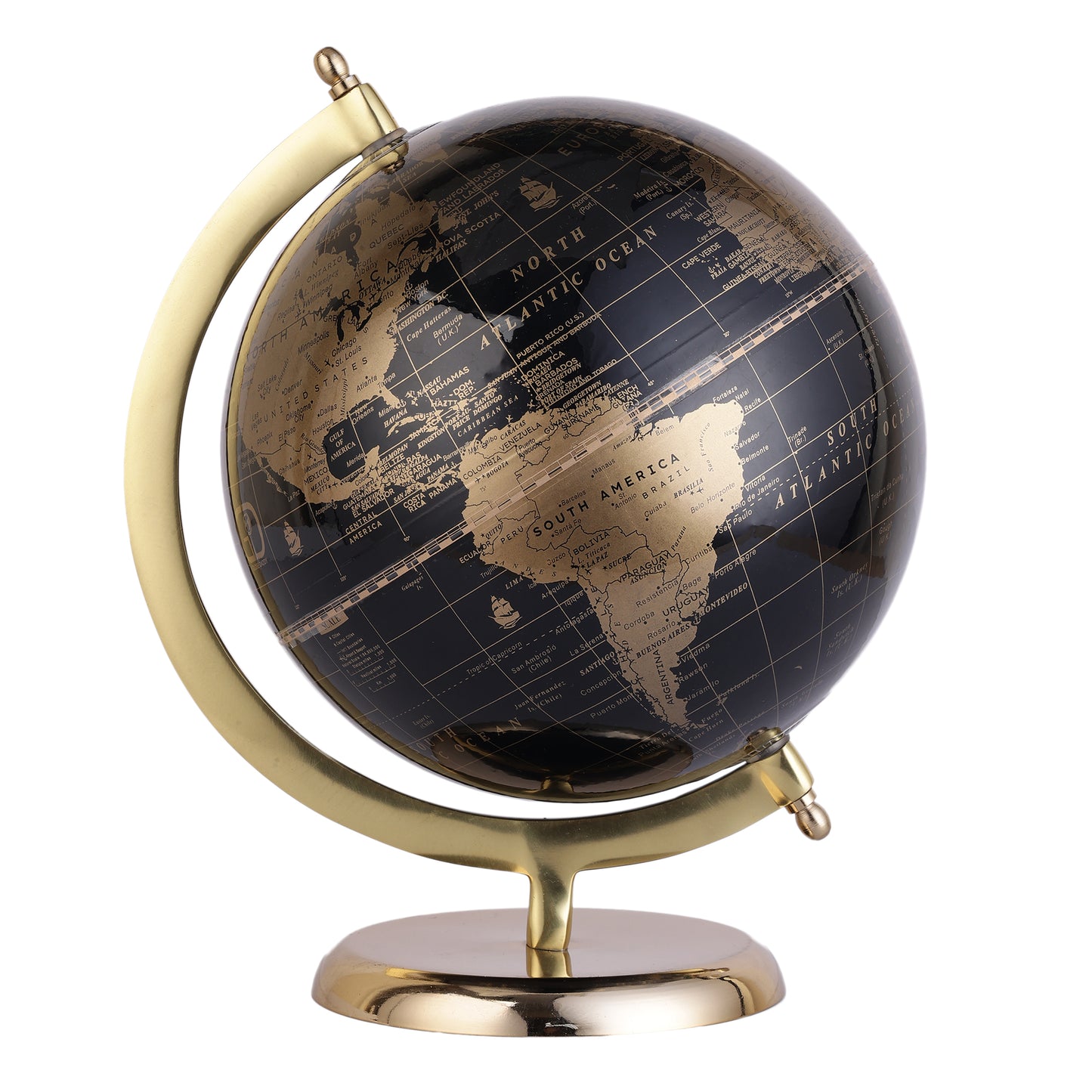 Black Gold Globe with Metal Gold Plated Stand