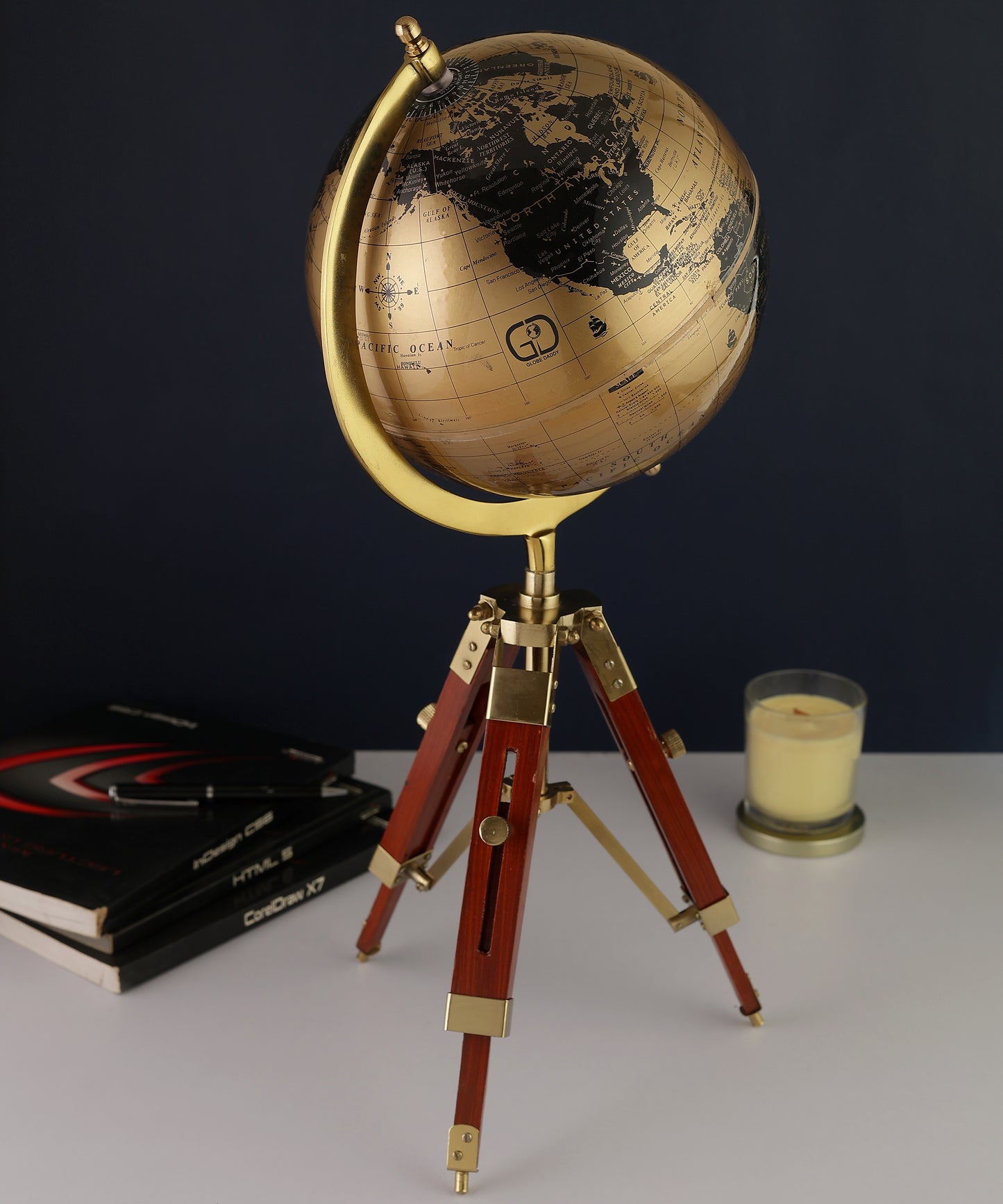 Gold Globe with Antique Tripod stand