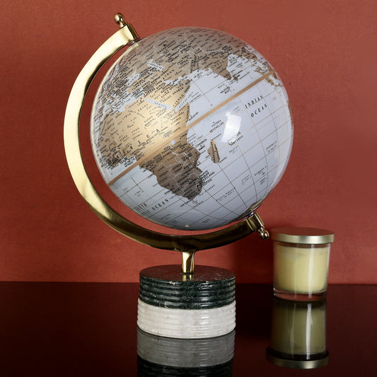 World Globe with Aluminium Arc and Marble Base