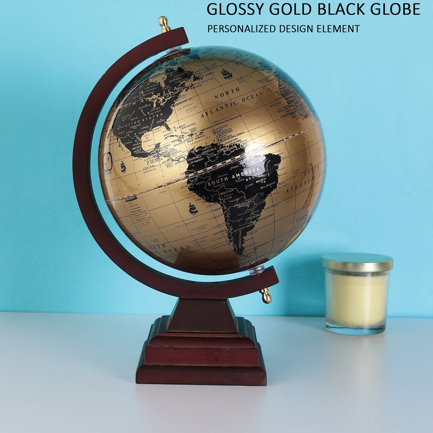 Desktop World Globe with English Wooden Stand