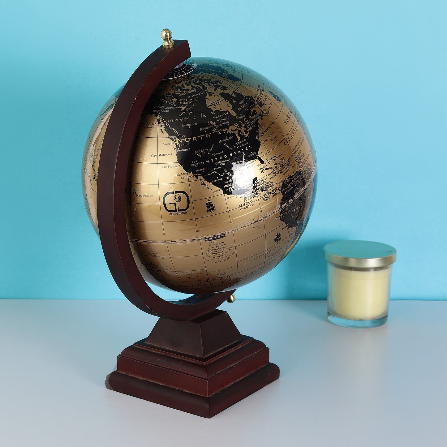 Desktop World Globe with English Wooden Stand