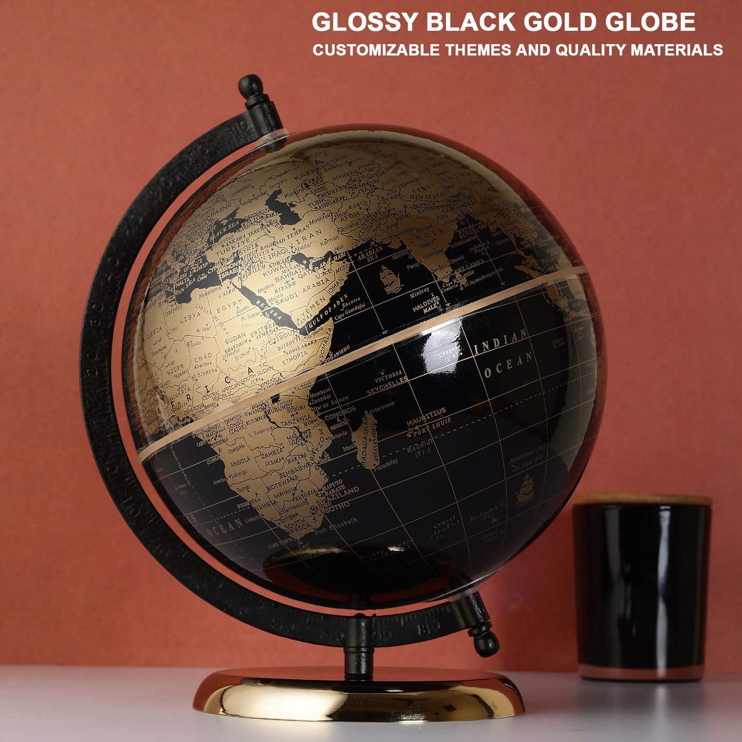 8 Inch Rotating World Globe with Metal Arc Base