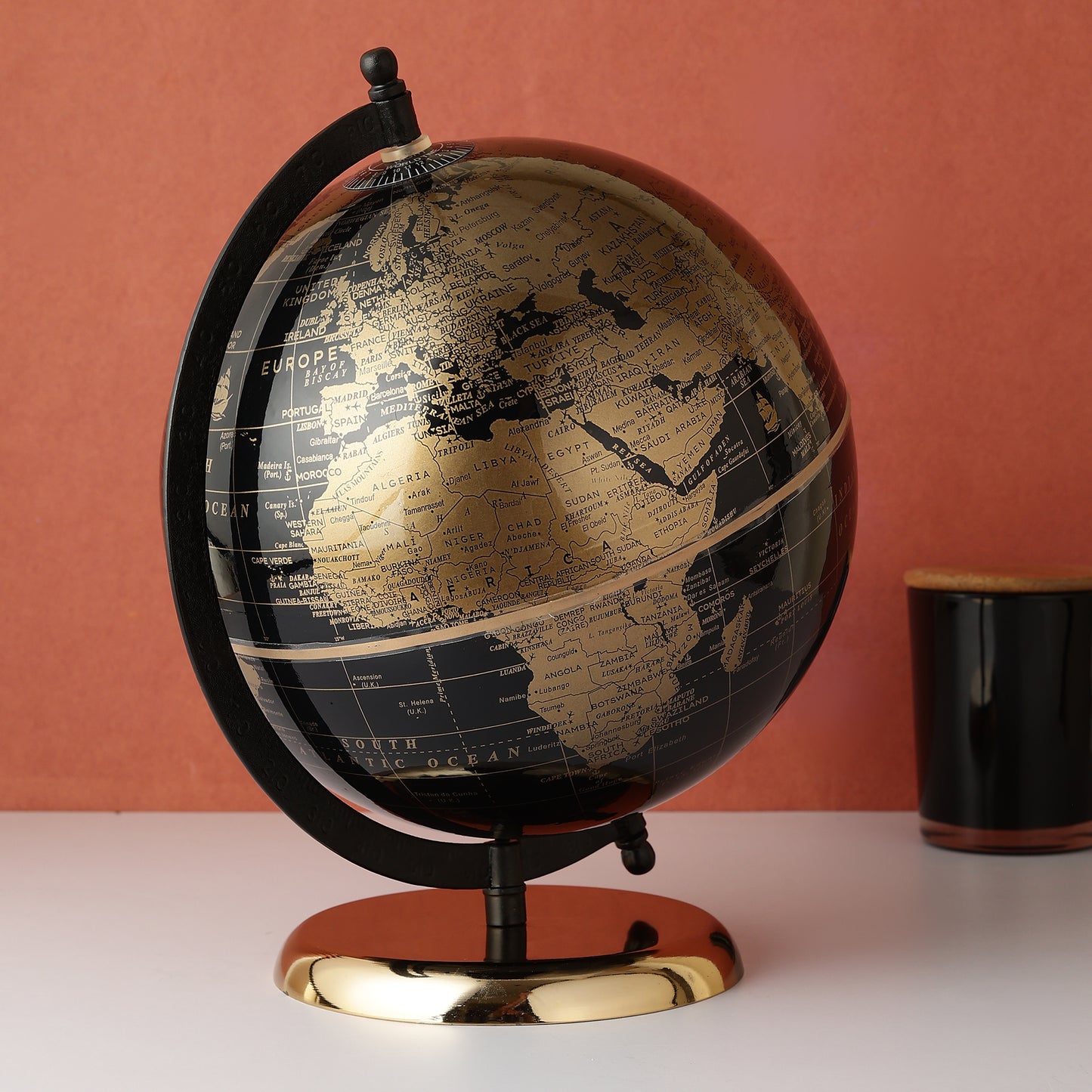 8 Inch Rotating World Globe with Metal Arc Base