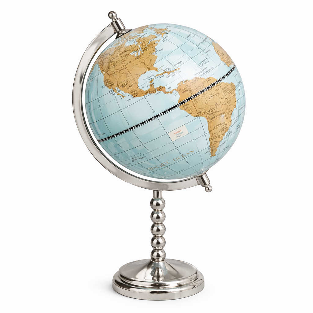 Political World Globe with silver stand-– Elegant Desk Décor for Home & Offic