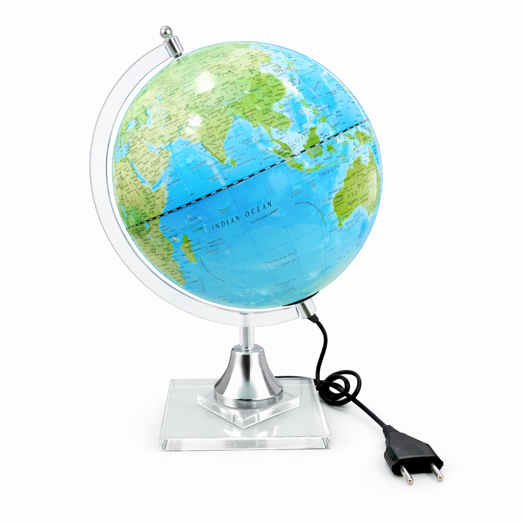Illuminated Ocean Blue Political World Globe with LED Light and acrylic base
