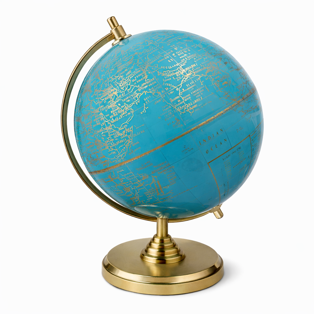 Decorative World Globe with Gold Map Detailing & Brass Stand