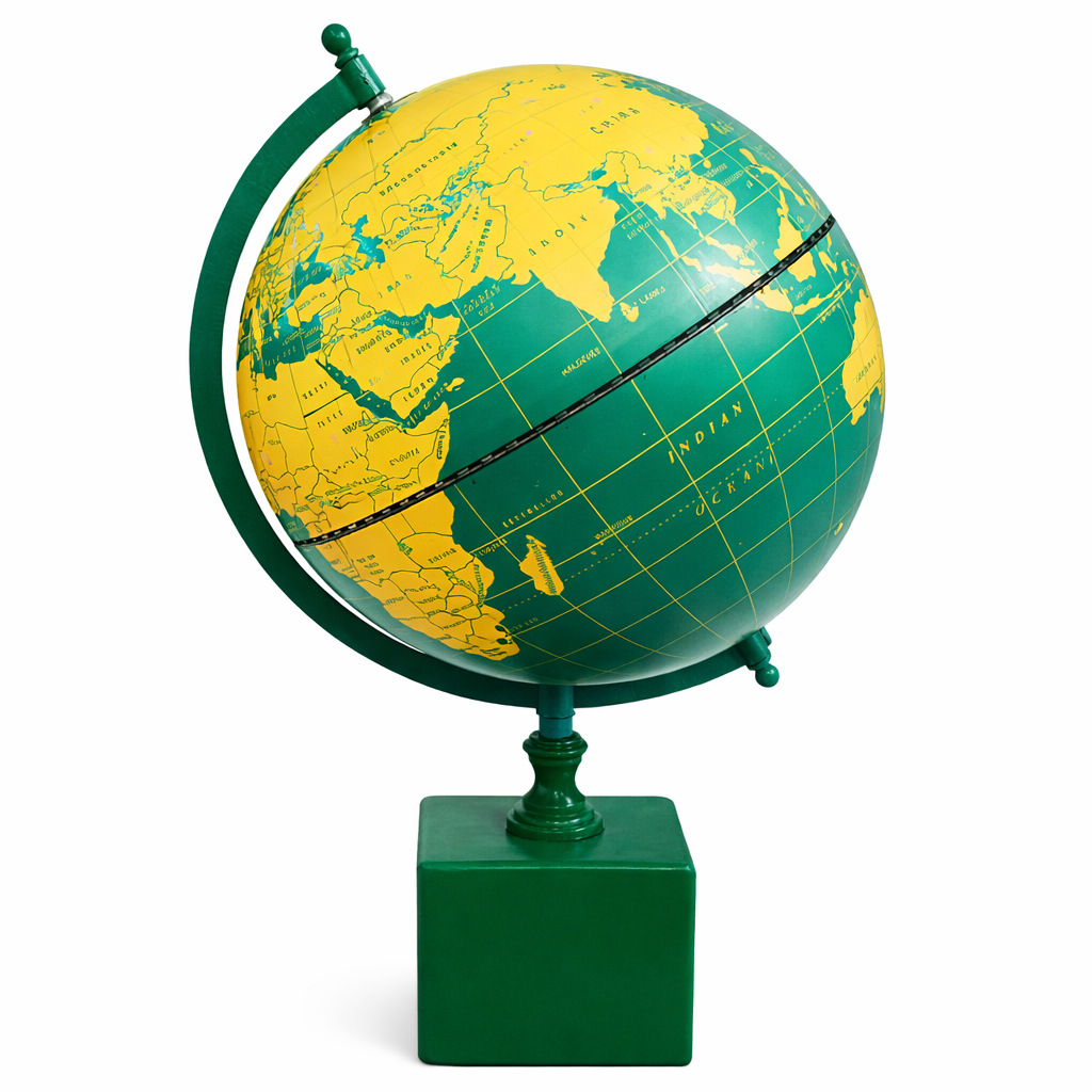 Green & Yellow Political World Globe – Modern Decorative Desk Globe with Square Base