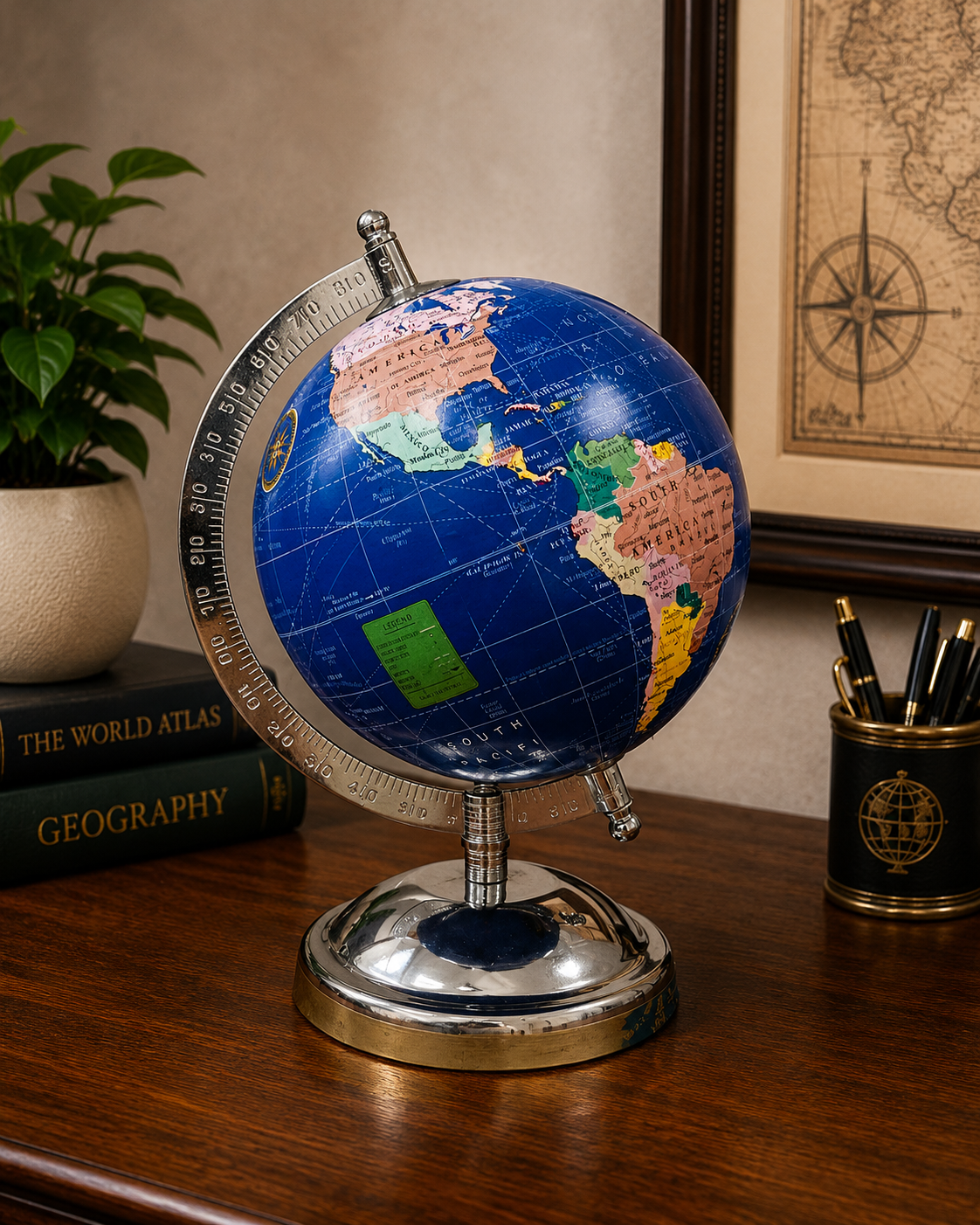 Premium Blue World Globe with Metal Stand | Luxury Home & Office Desk Decor