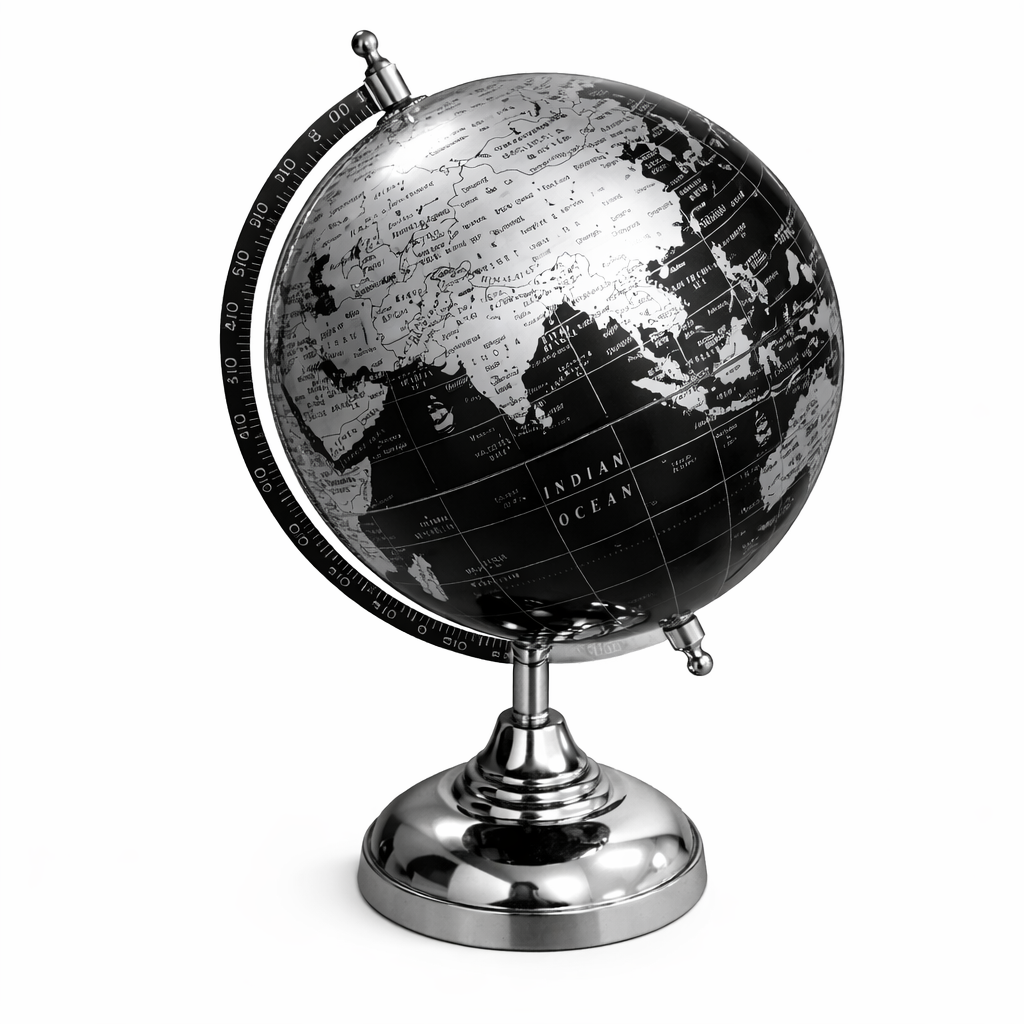 Premium Black & Silver Political World Globe with Chrome Stand