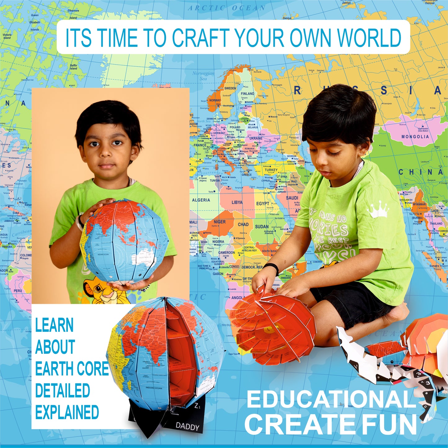 DIY World Globe Kit for Kids – 3D Buildable Educational Toy with Earth Core Layers – Geography Model for Students Ages 3-15 – STEM Learning for Home & Classroom