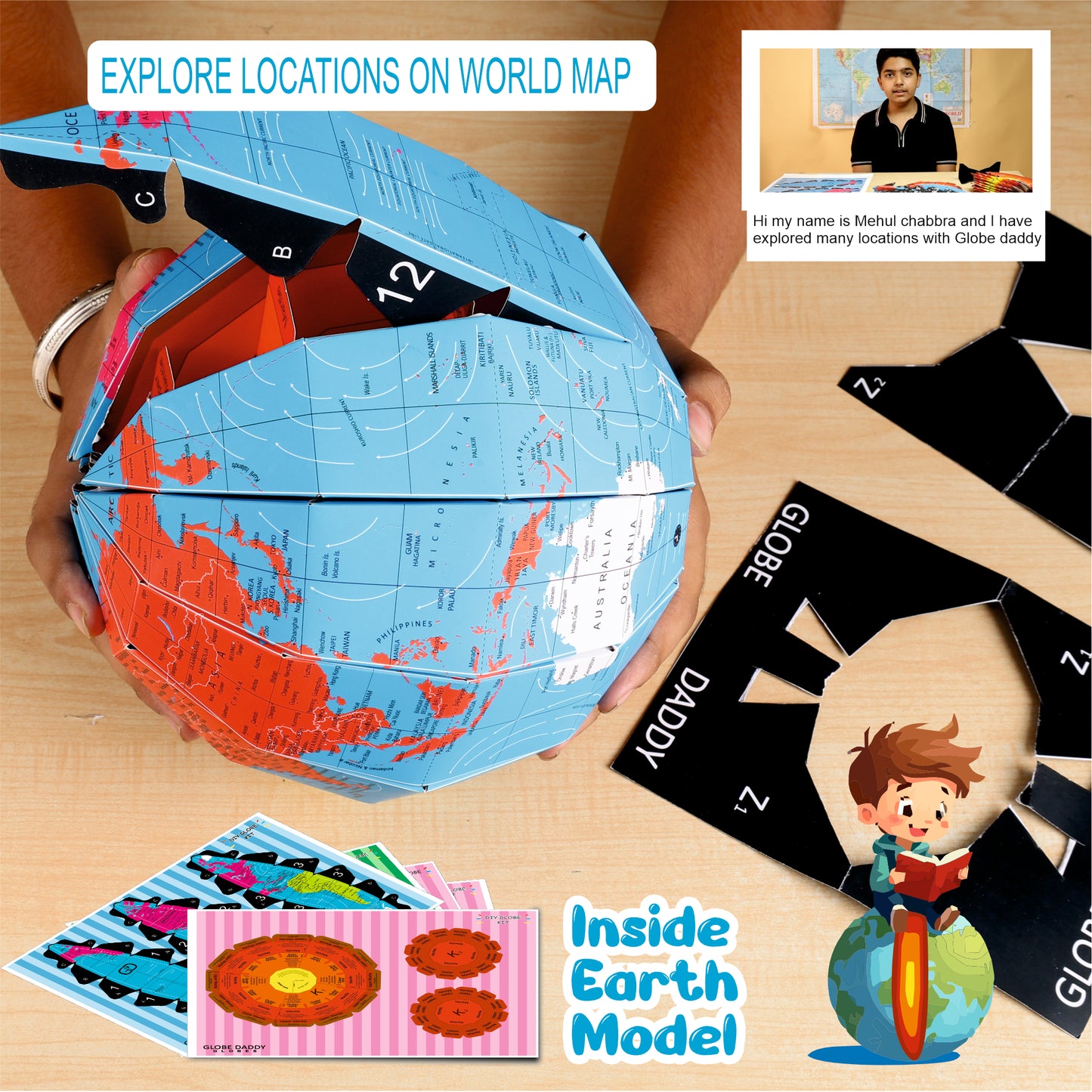 DIY World Globe Kit for Kids – 3D Buildable Educational Toy with Earth Core Layers – Geography Model for Students Ages 3-15 – STEM Learning for Home & Classroom