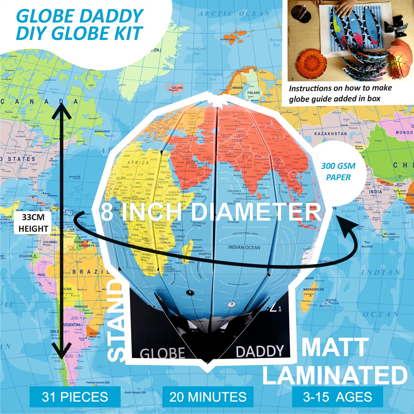 DIY World Globe Kit for Kids – 3D Buildable Educational Toy with Earth Core Layers – Geography Model for Students Ages 3-15 – STEM Learning for Home & Classroom