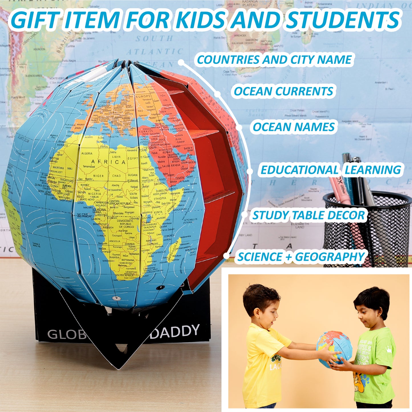 DIY World Globe Kit for Kids – 3D Buildable Educational Toy with Earth Core Layers – Geography Model for Students Ages 3-15 – STEM Learning for Home & Classroom