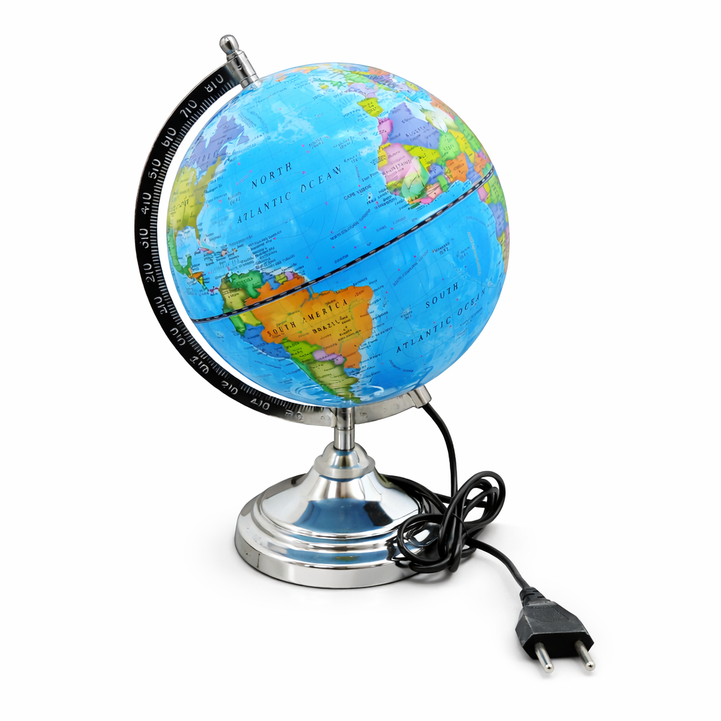 Illuminated Blue Political World Globe with LED Light