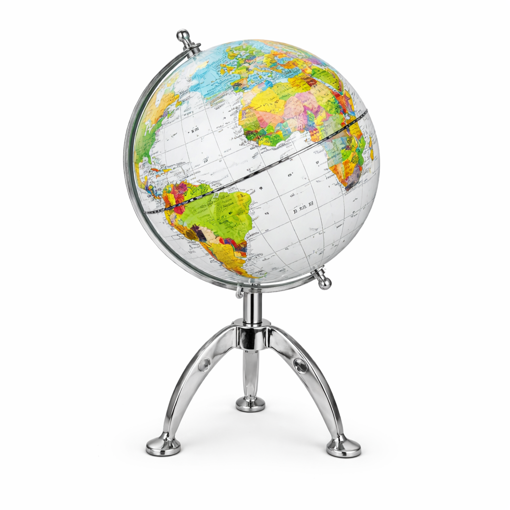Political World Globe with Silver Tripod Stand