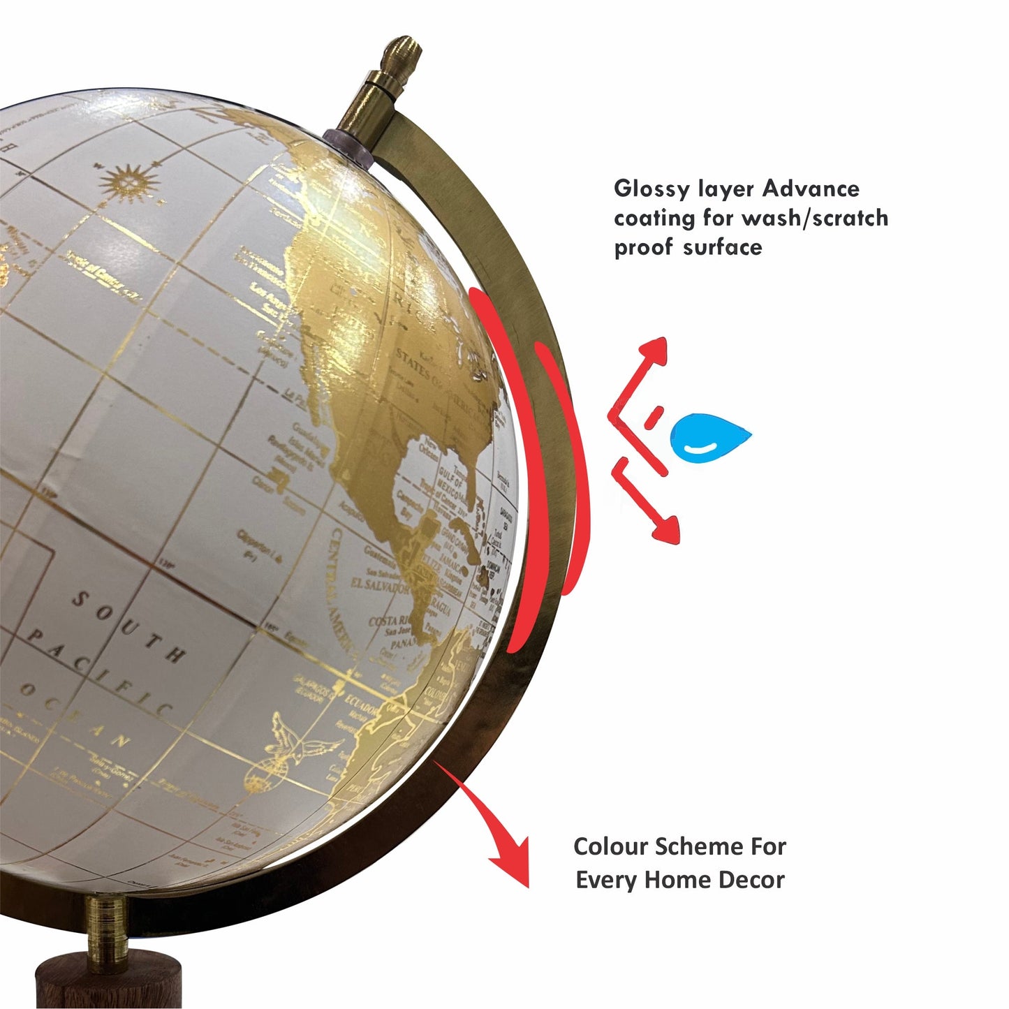 White 8 inch Home Decor Rotating World Globe with Wooden Stand