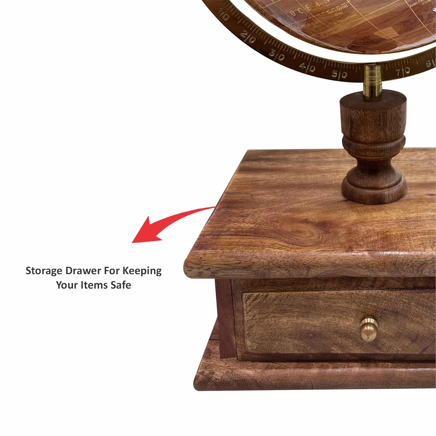 GLOBE DADDY 8 Inches Gold Foil Stamp Map With Wood Texture Decorative Spinning World Globe with Wooden Storage Drawer for Home Decor & Office Table,Corprate Gift Item,Student Globe