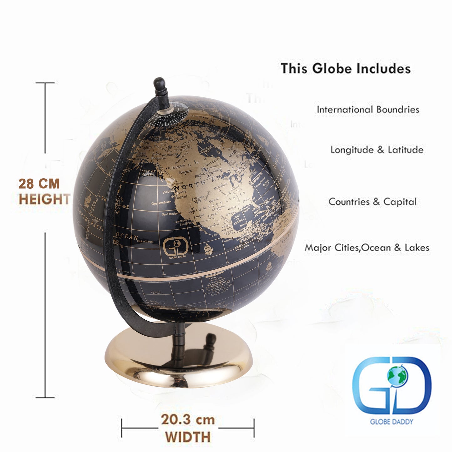 8 Inch Rotating World Globe with Metal Arc Base