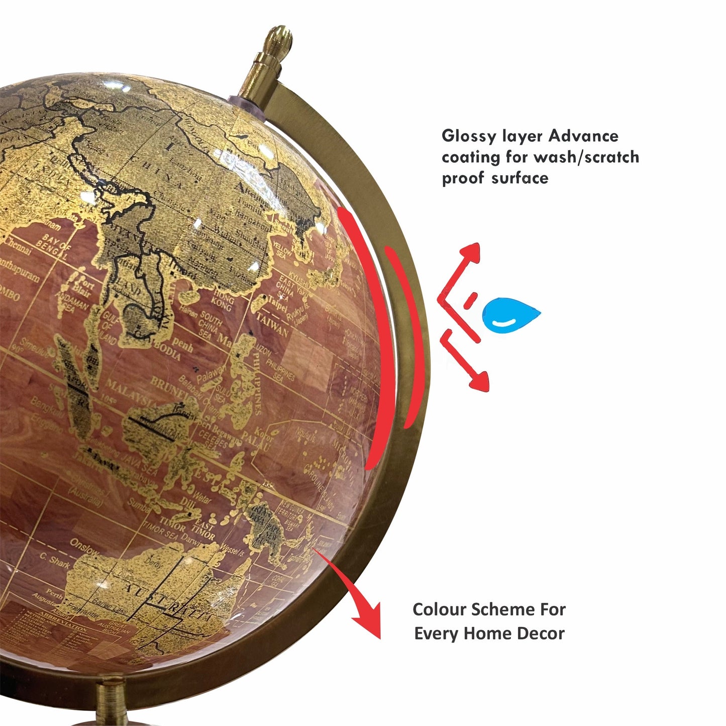 Brown 8 inch Home Decor Rotating World Globe with Wooden Stand