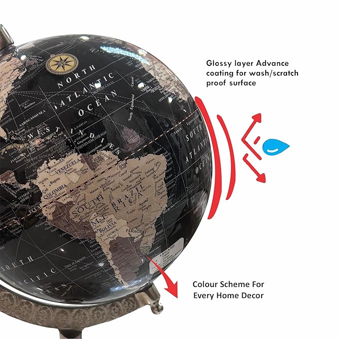 Globe Daddy 8 Inch Antique Globe with Handcrafted Silver Stand for Office Table,Home Decoration,Unique Gift Item,Geography Learning Globe