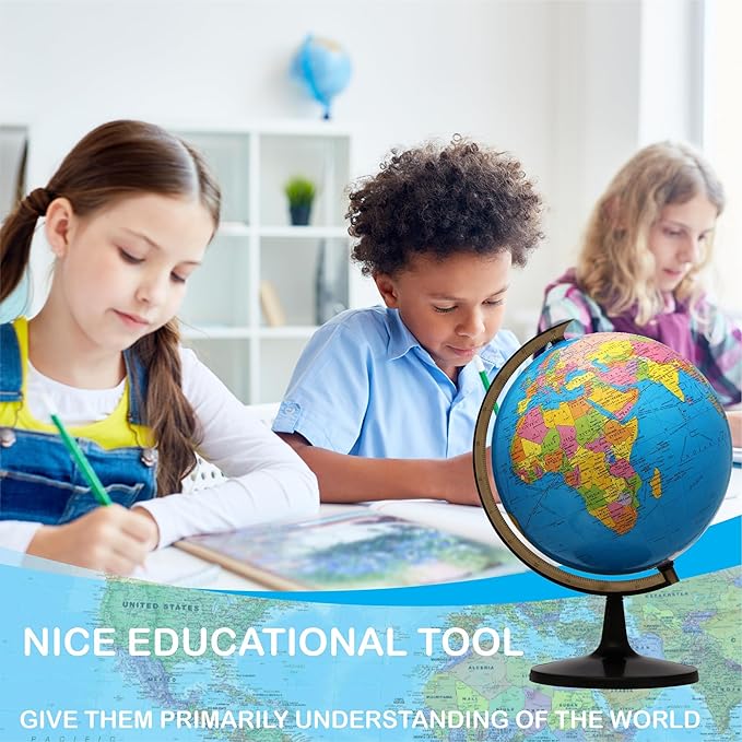 GLOBE DADDY Educational World 7 Inch Globe for Students With Plastic Stand - For Kids Learning 10 Years & UPSC Aspirants - Height 10 Inch Blue Political Multicolour Desk Globe