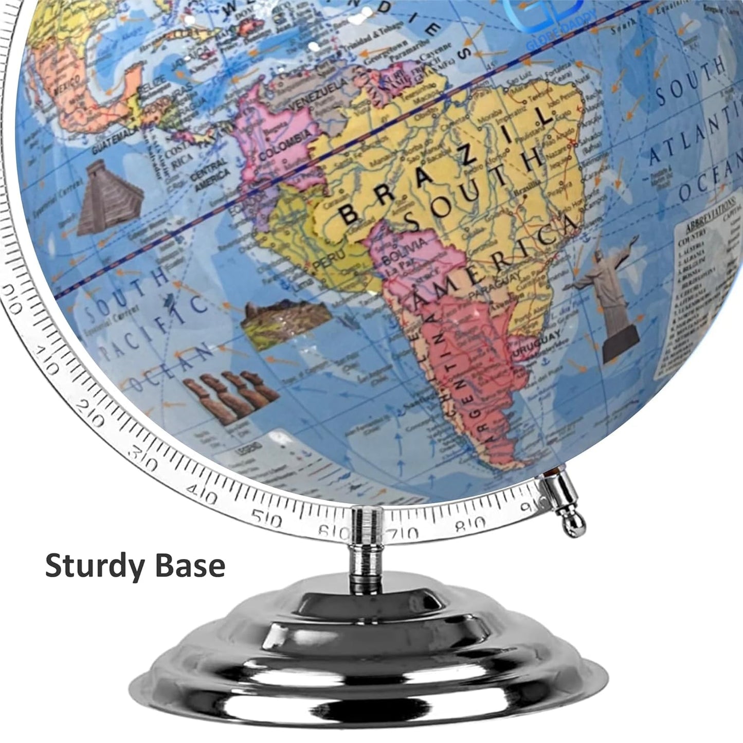 GLOBEDADDY 12 Inch Globe with Heavy Metal Base & Magnifying Glass for Kids Learning, Office Table, Student's Study & Kid's Birthday Gift