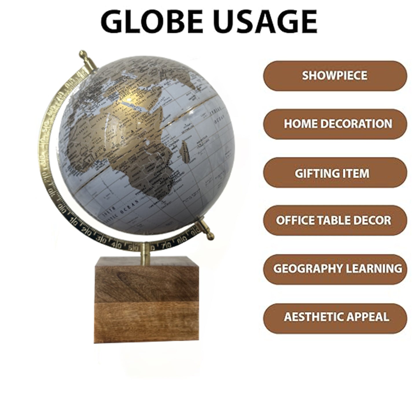GLOBE DADDY 8 Inch Rotating World Globe with Metal Arc and Wooden Base for Office Table, Geography Learning, Studio or Cafe Decoration, Unique Gifts, Birthday and Anniversary Gift.