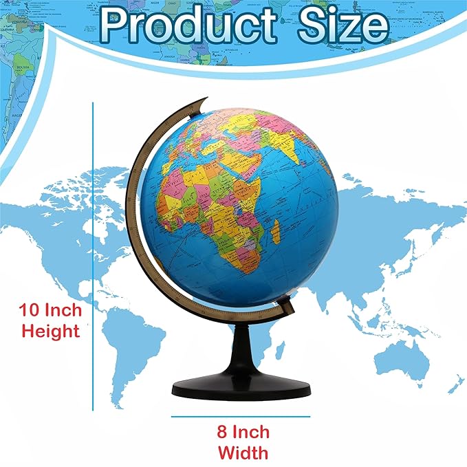 GLOBE DADDY Educational World 7 Inch Globe for Students With Plastic Stand - For Kids Learning 10 Years & UPSC Aspirants - Height 10 Inch Blue Political Multicolour Desk Globe
