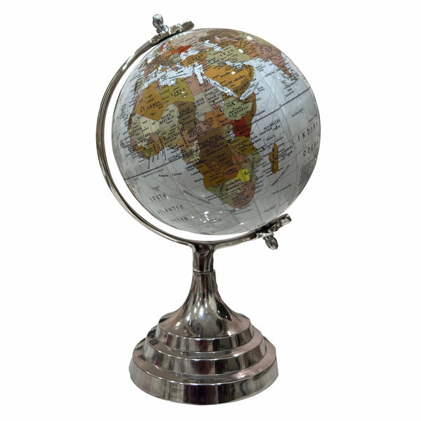 White 8 inch Home Decor Rotating World Globe with Aluminium Stand