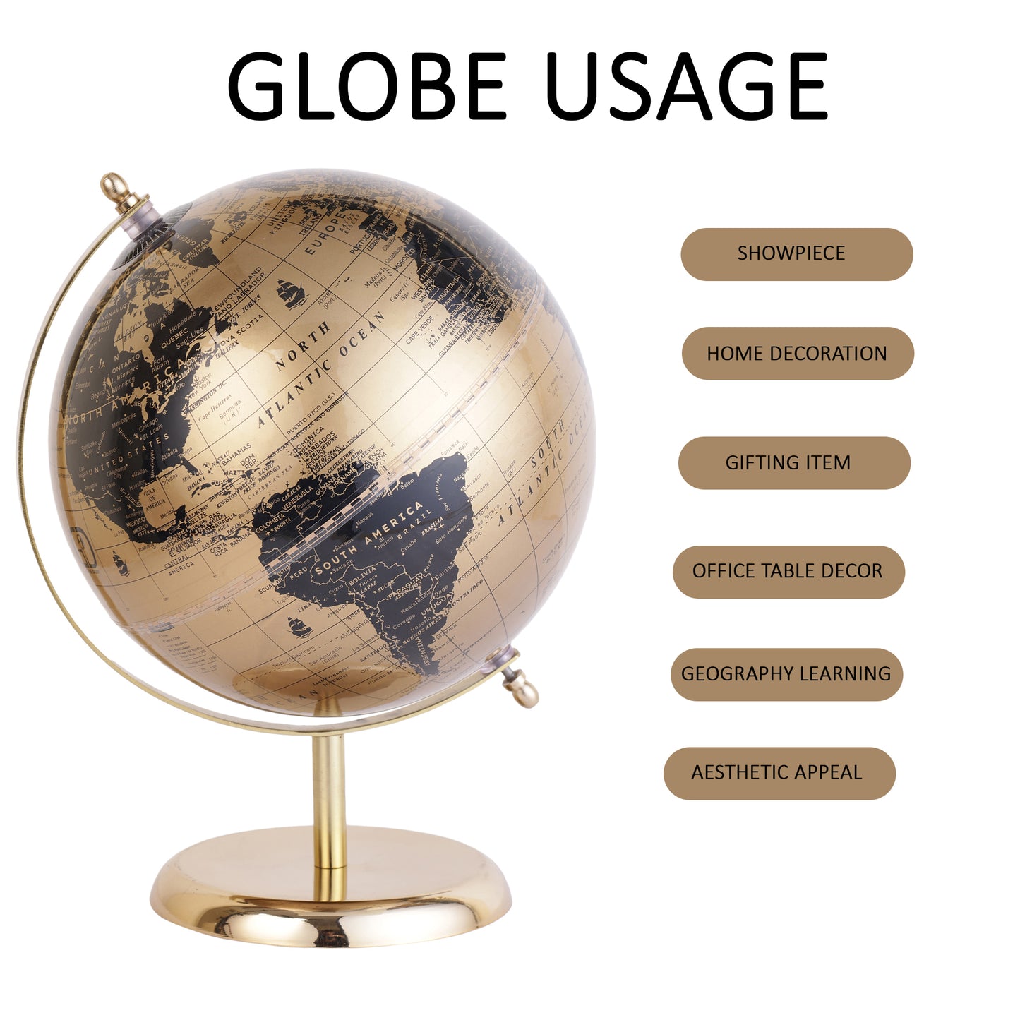 Decor World Globe with Gold Metal Arc and Base