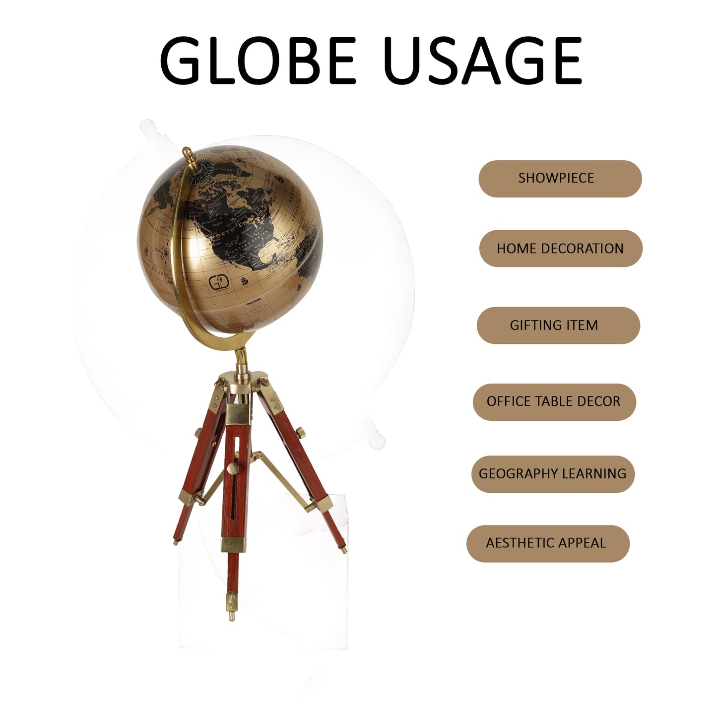 Gold Globe with Antique Tripod stand
