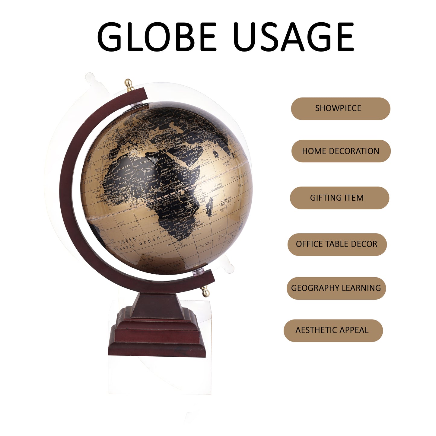 Desktop World Globe with English Wooden Stand