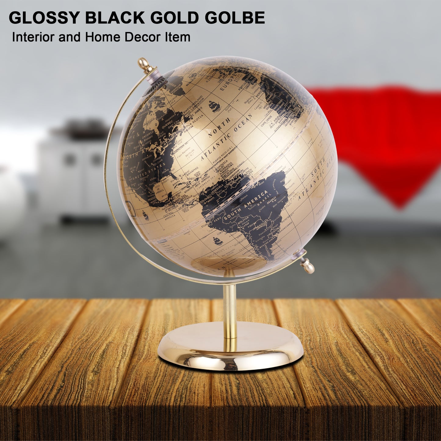 Decor World Globe with Gold Metal Arc and Base
