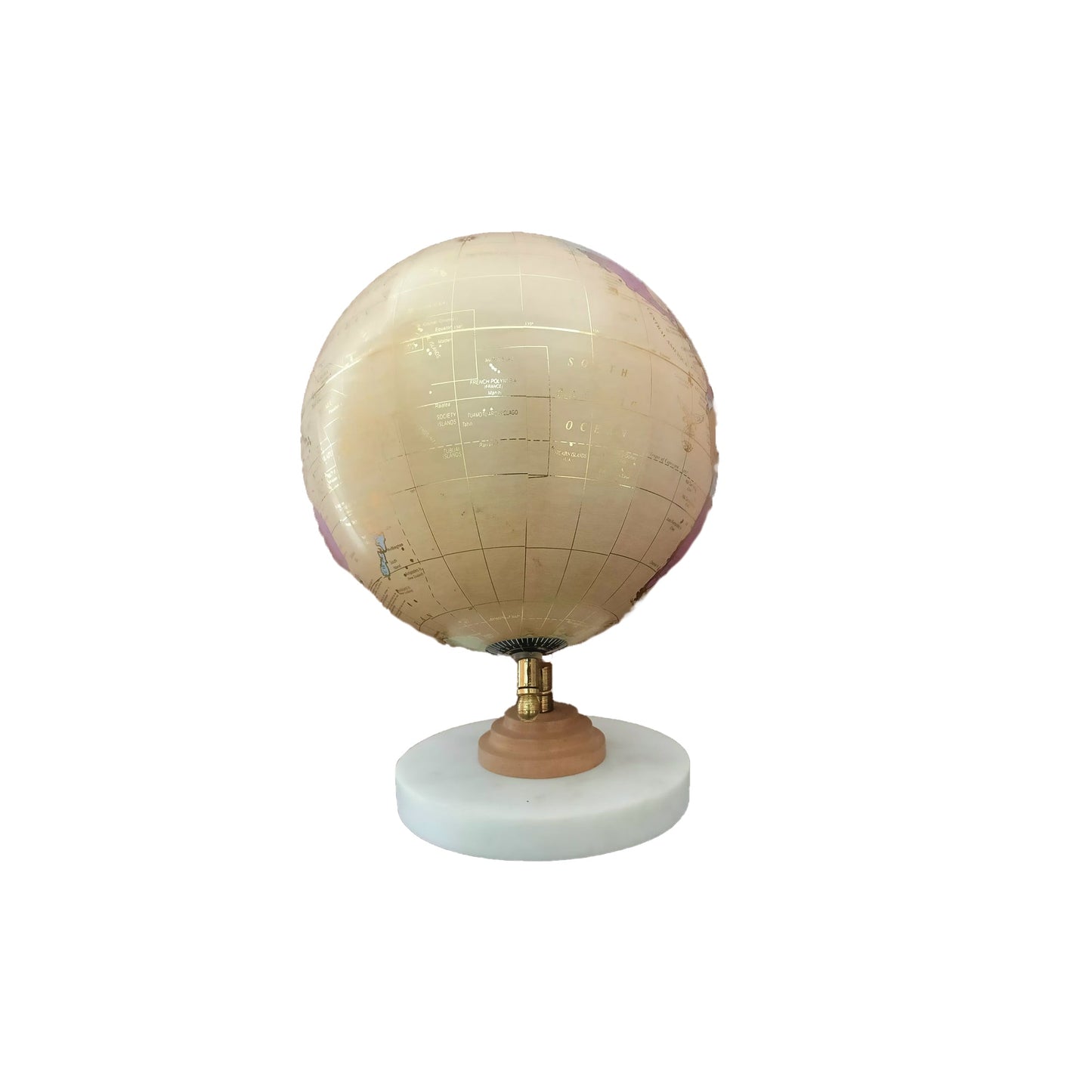 Cream & multicolour 8 inch Home Decor Rotating World Globe with Marble and Wooden Stand