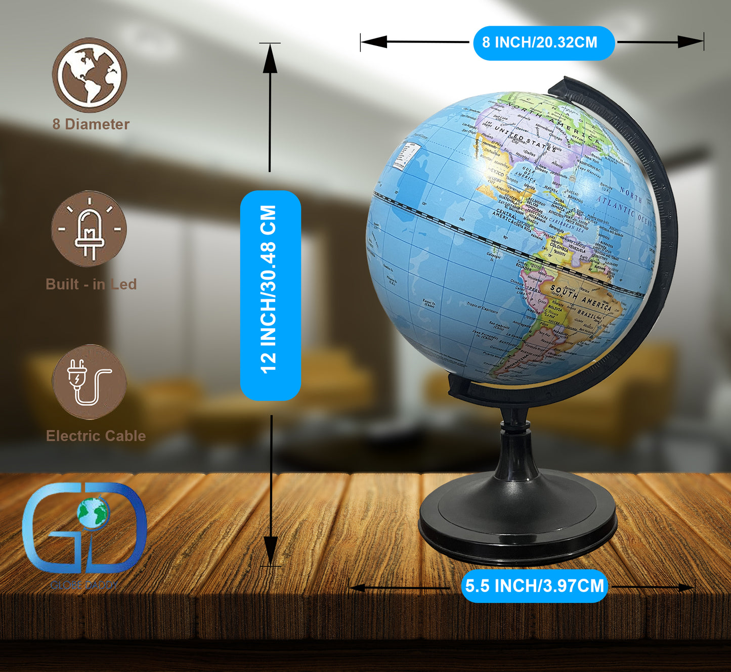 GLOBE DADDY Educational World Globe With Led Light for Home Décor, Office Décor, Gift Item.