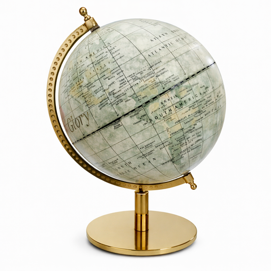 Vintage Sage World Globe with Gold Metal Stand – Antique Decorative Desk Globe