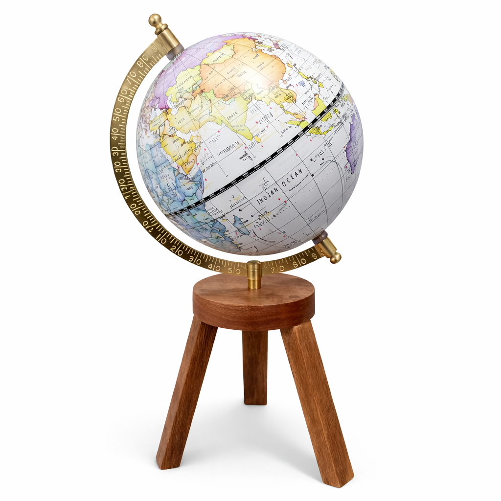 Political World Globe with Wooden Tripod Base – Premium Desk & Home Decor Globe