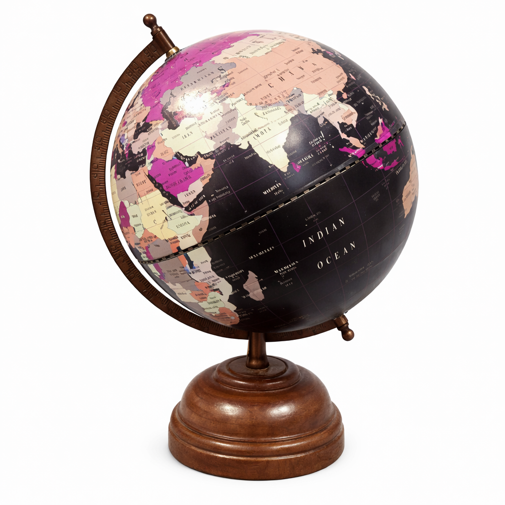 Premium Black Political World Globe with Wooden Base
