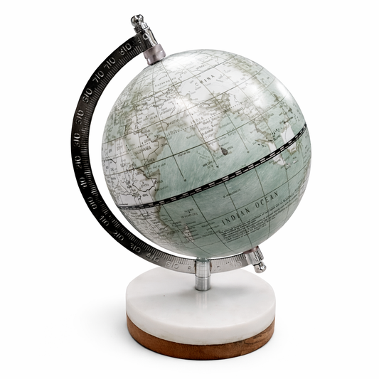Modern Sage Green Political World Globe with Marble and wooden Base