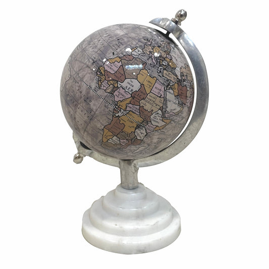 Décorative Globe Multicolour With Metallic Arc & Marble Base Color White