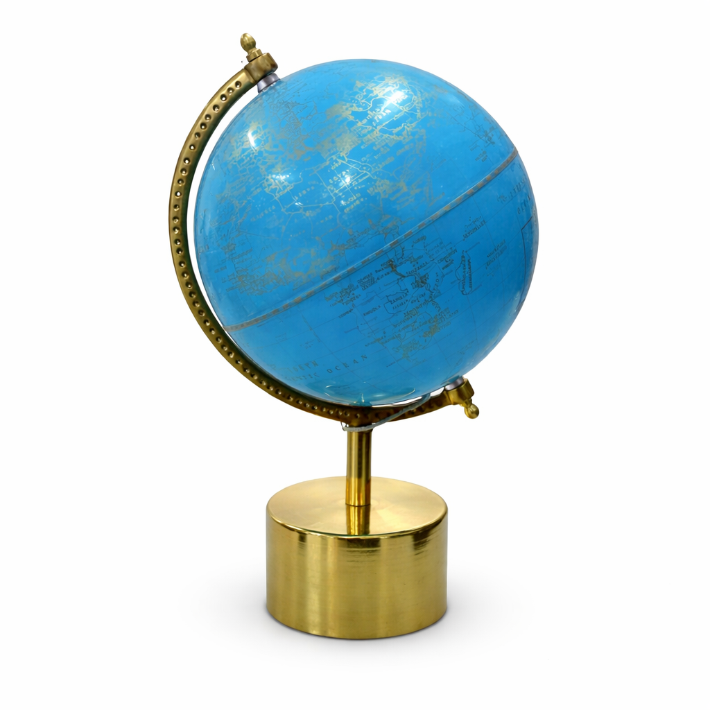 Premium Metallic Desk Decorative Globe with Golden Base