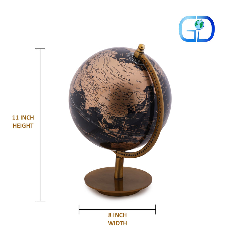 Black & Gold 8 inch Home Decor Rotating World Globe with Gold Metal Stand