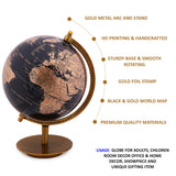 Black & Gold 8 inch Home Decor Rotating World Globe with Gold Metal Stand