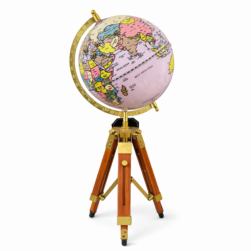 Political World Globe with Wooden Tripod Stand – Premium Decorative Desk Globe