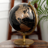 Black & Gold 8 inch Home Decor Rotating World Globe with Gold Metal Stand