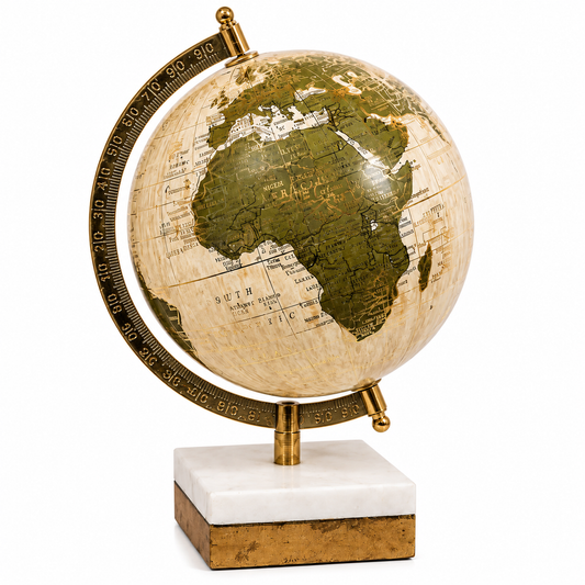 Premium Vintage Green & Gold World Globe with Marble Base | Luxury Home & Office Desk Decor